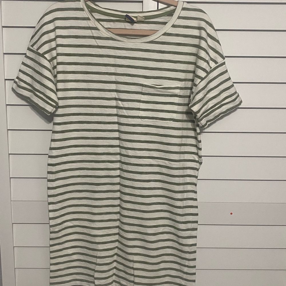 Green and White Striped T-Shirt Dress